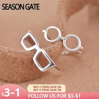 2022 fashion silver color simple personality creative glasses adjustable size open ring for women girls hot sale free shipping