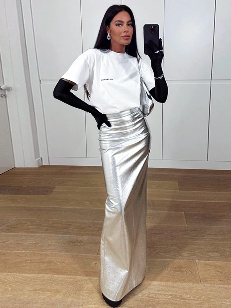 

Женская длинная юбка из ПУ кожи, с завышенной талией