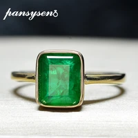 pansysen new arrival solid 925 sterling silver rings for women 6x8mm emerald gemstone party yellow gold color fine jewelry ring
