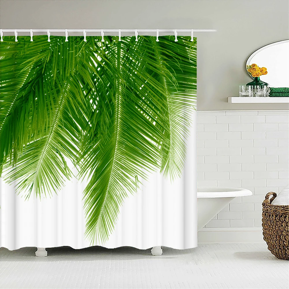 

Green Plant Palm Leaves Bath curtain Waterproof Shower Curtains Polyester Bath Screen Printed Curtain for Bathroom Home Decor