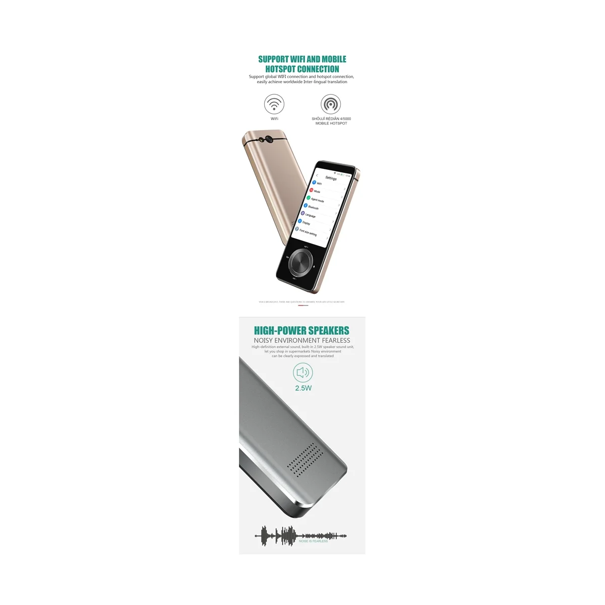 

M9 Voice Translator Photo Translator in Real-Time Smart Translator Supports 107 Online 12 Offline Languages Black Grey