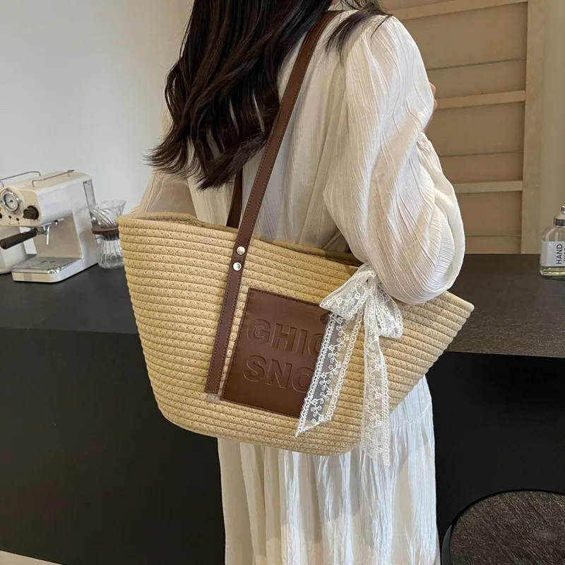 WBS 2024 модная плетеная летняя сумка-тоут ручной работы вместительная корзина и