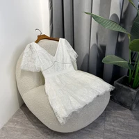 2022 unique design latest summer ladies mini dresses solid white deep v neck floral lace sweet top quality one piece