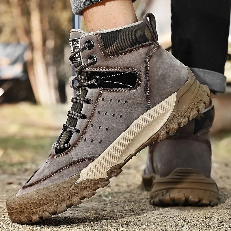 

Осенне-зимняя модная дизайнерская Новая Кожаная мужская обувь большого размера с высоким верхом для пеших прогулок и походов уличная спортивная обувь Ieisure