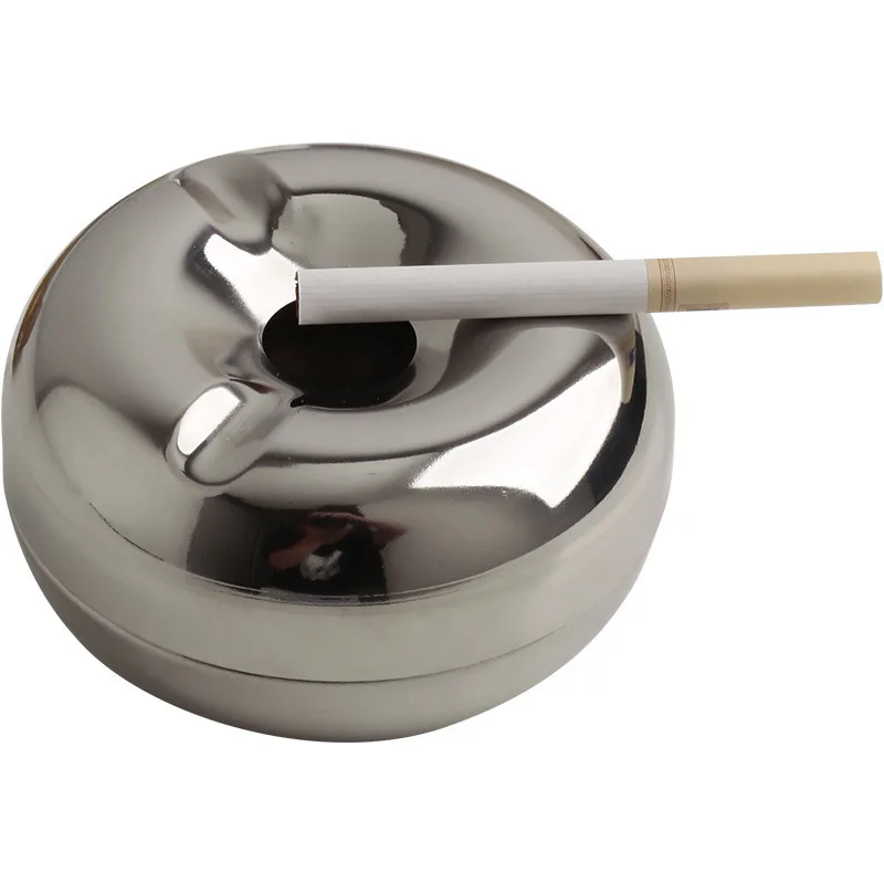 

Silver Ashtray Stainless Steel Creative Donut Decorative Crafts Luxury with Cover Living Room Office Ashtray Gift for Boyfriend