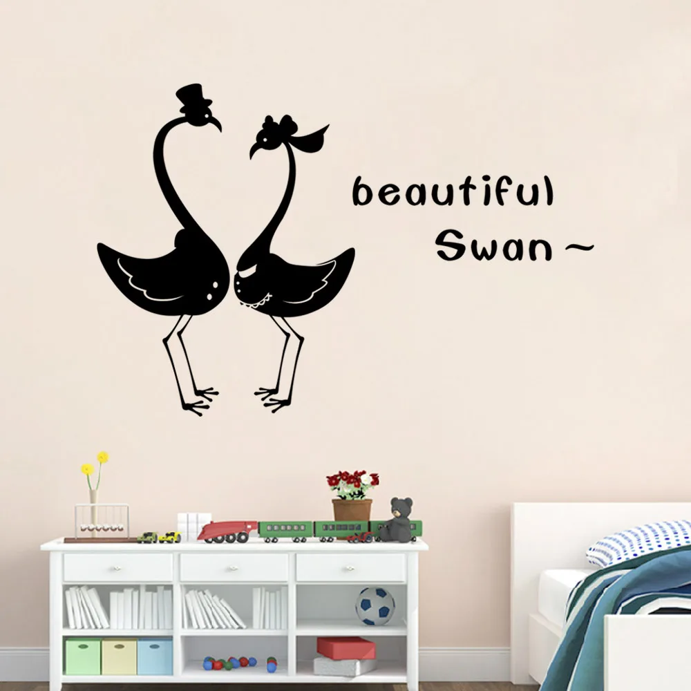 

Beautiful Swan Cute Carton Animal Wall Sticker Suitable for Kids Room Couple Bedroom Decal Home Decor Self Adhesive Wallpaper