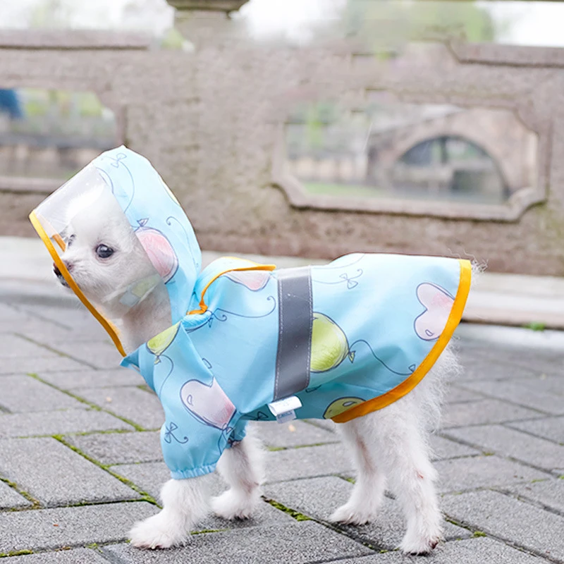 

Pet Raincoat Small Dog Waterproof Clothing Polyester Reflective Snap Button Design Big Brim Dogs Winter Clothes Raincoats Corgi