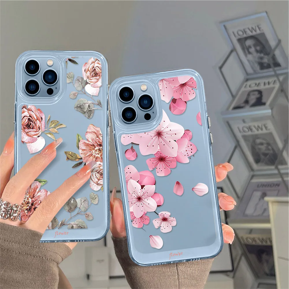 

Flower Transparent Soft Acrylic Phone Case for IPhone 12 13 11 Pro Max XS X XR 020 Mini Shockproof Protective Cover