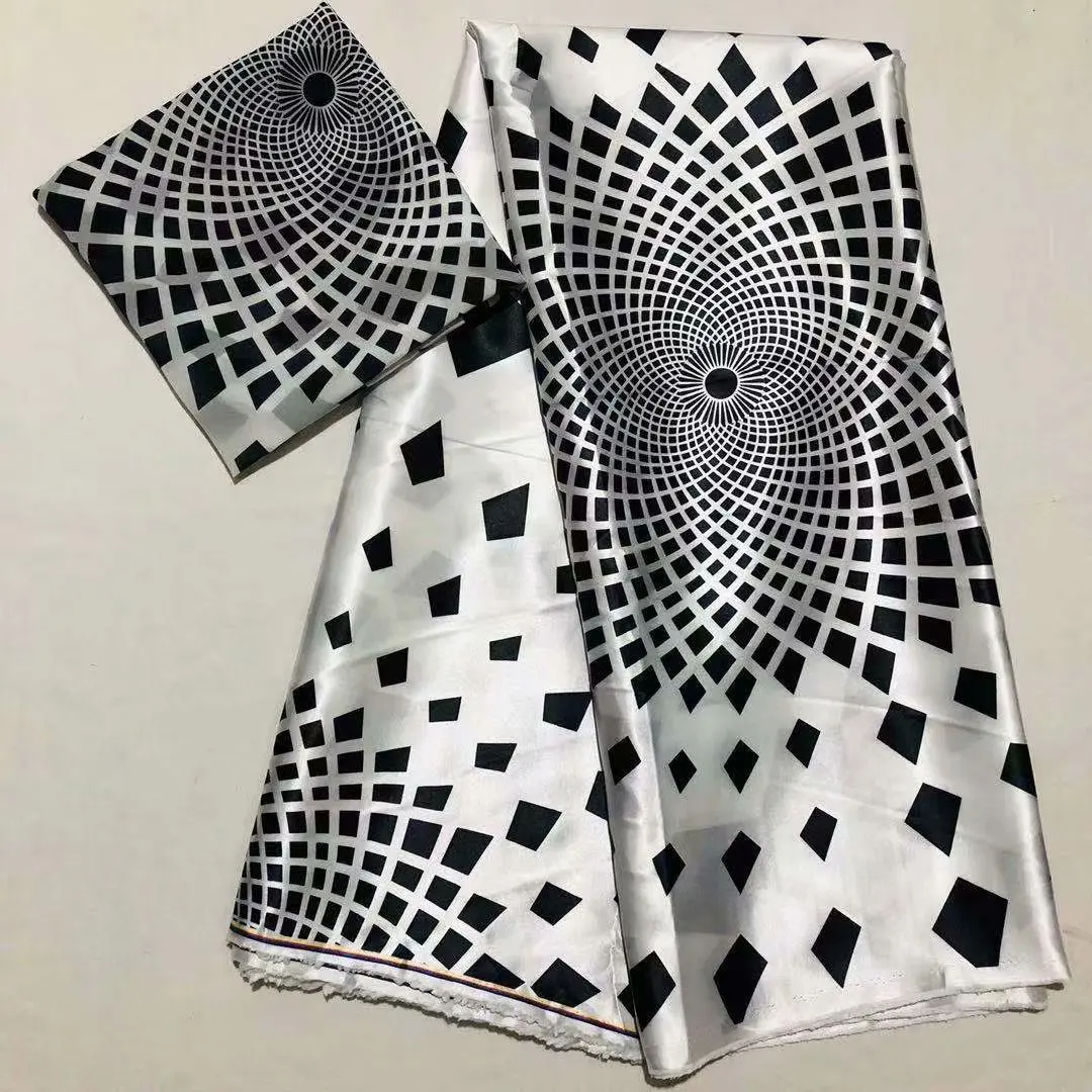 

Hottest African Soft Pure Satin Silk Fabric African 2 Yards Chiffon +4 yards African Silk Fabric Set For Fashion Dress b23-1