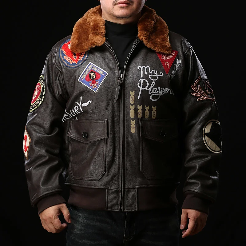 

Мужская куртка-пилот Air Force G1, винтажная мотоциклетная куртка из натуральной коровьей кожи, теплая куртка большого размера