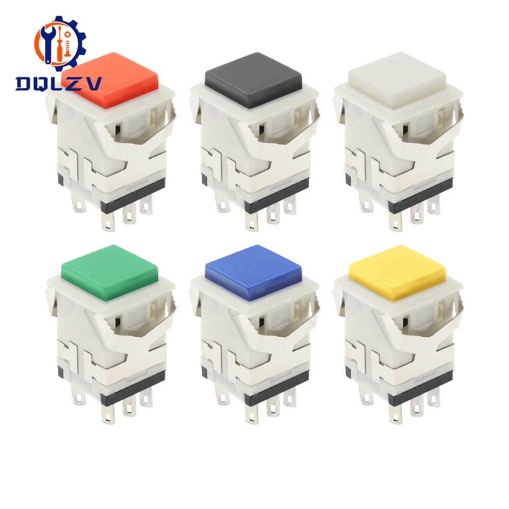 

17,2*17,2 мм, 3 А/250 В, 6 А/125 В, защелкивающийся 2NO2NC, мгновенный квадратный кнопочный переключатель со светодиодной подсветкой, пластик