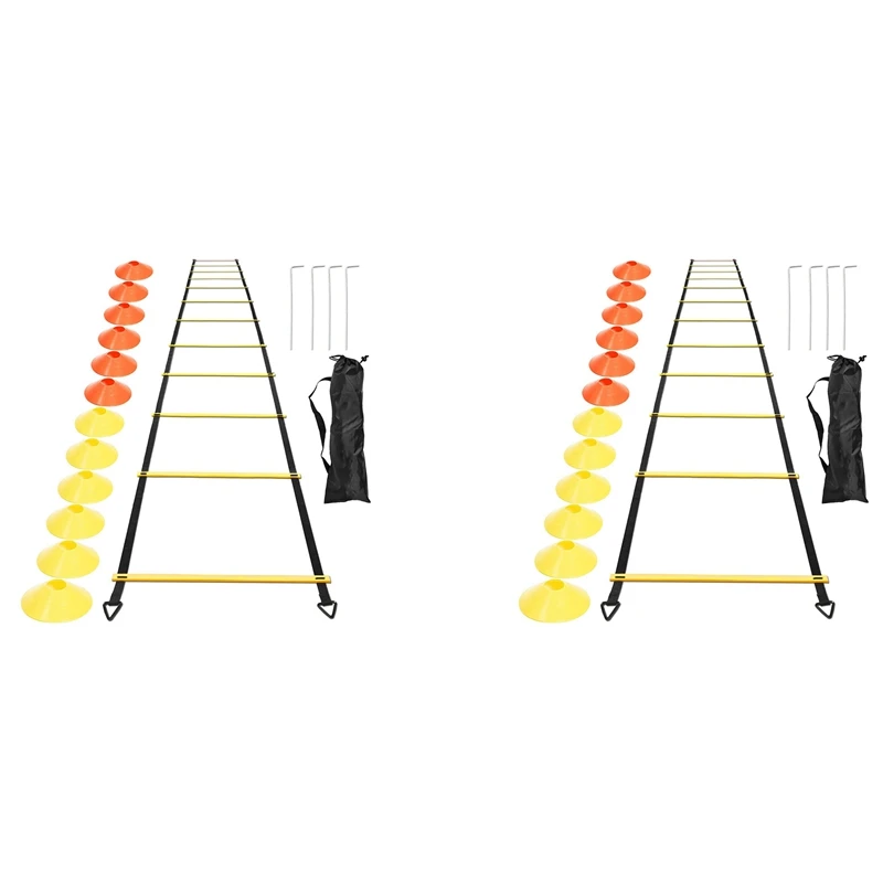 

Спортивный набор для тренировки скорости, 24 дисковых конуса, 8 Стальных стоек и скоростная лестница для футбола, баскетбола, регби трек