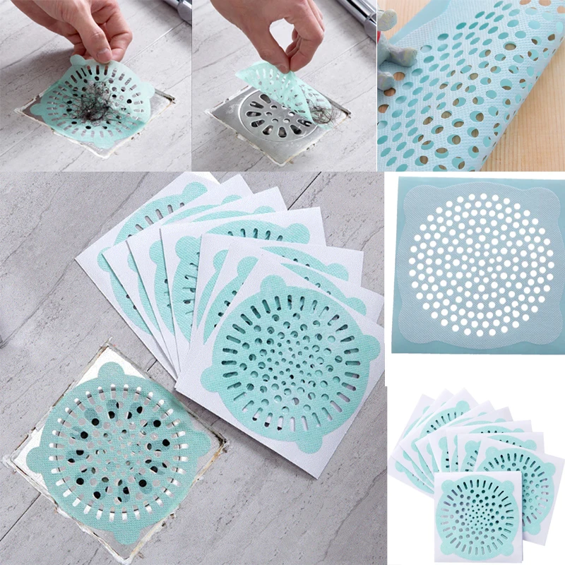 10pcs Disposable Bathroom Sewer Outfall Sink Drain Hair Strainer Stopper Filter Sticker Kitchen Supplies Anti-Blocking Strainer