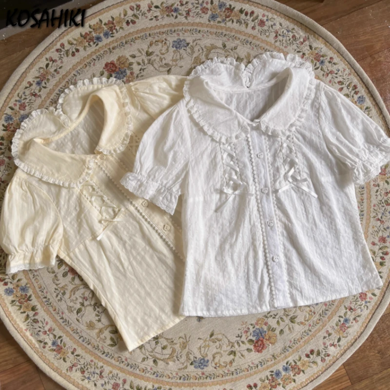 Y2k JK кружевная Лоскутная рубашка японские кавайные Топы Блузки Фея Харадзюку