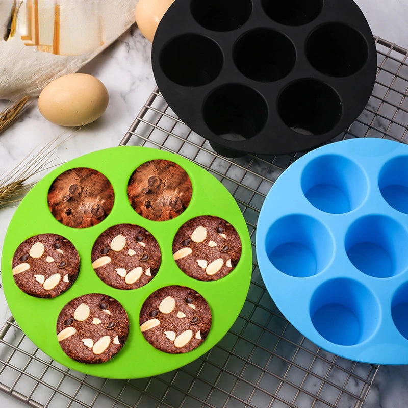 

7 Even Cake Pan Air Fryer Accessories Round Muffin Cup Mold Microwave Oven Baking Mold Baking Bakeware Mat Baking Tray Cake Cups