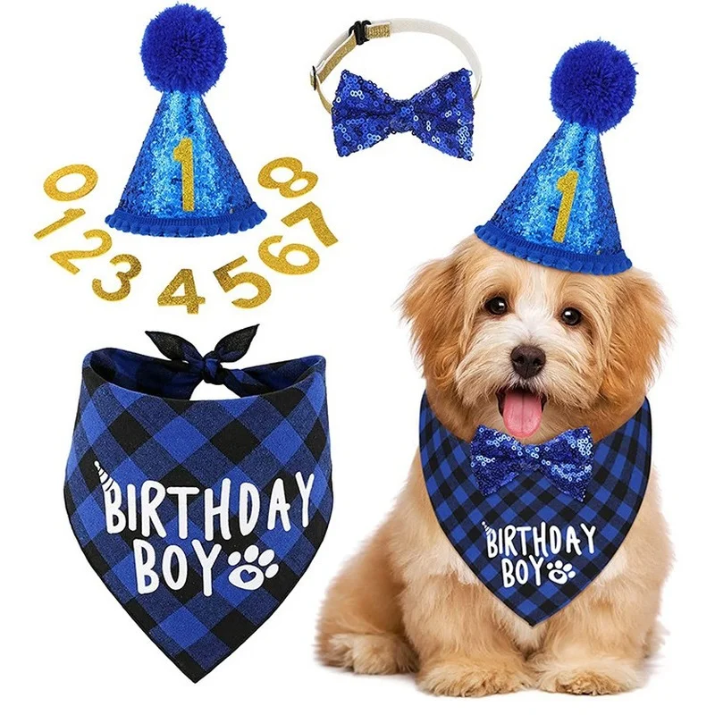 

Pet Party Decoration Set Dog Birthday Triangle Scarf Hat Bow Tie Dog Birthday Decoration Supplies Easter Party Dog Clothes Set