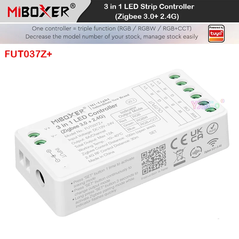 Miboxer RGB/RGBW/RGBCCT Zigbee 3.0 3 in 1 LED Strip Controller 12V 24V RGB/WW/CW Strips Light dimmer Tuya 2.4G RF Remote control
