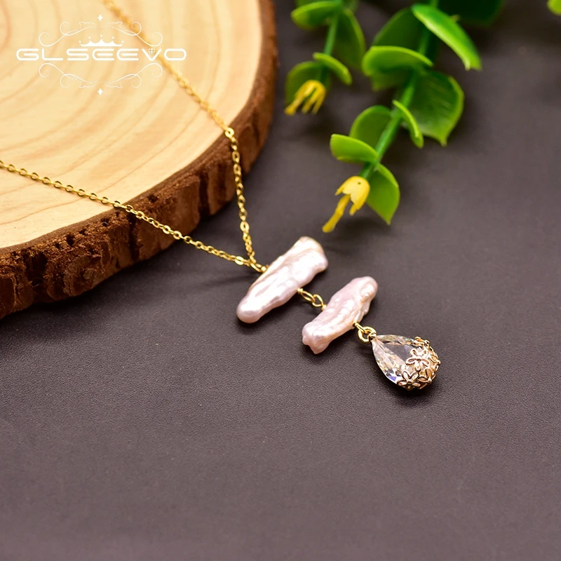 

GLSEEVO Baroque Pearl Handmade 925 Sterling Silver For Women Party Fine Jewellery Choker Necklace Personalized Necklace GN0135