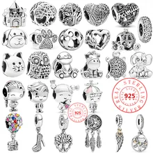 100% 925 Sterling Silver Boy Girls Feather Cat Dog Family Tree Beads Fit Original Pandora Charms Bracelet Women DIY Fine Jewelry