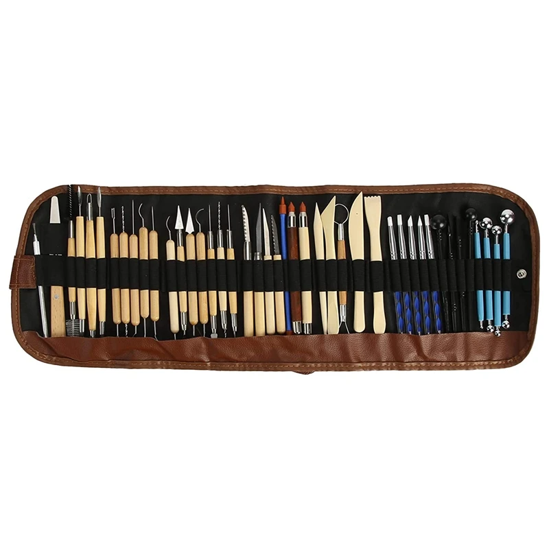 

Pottery Clay Sculpting Tools, 43PCS Double Sided Ceramic Clay Modeling Carving Tool Set with Carrying Case Bag Suitable