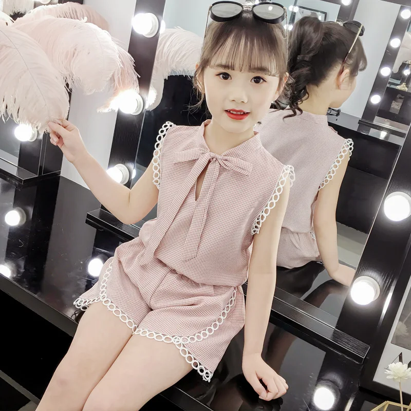 

Teen Girls Clothing Sets 2022 Casual Children Girls Clothes Fashion Plaid Shirt + Shorts Set 2Pcs Kids Summer Outfits 8 10 Years