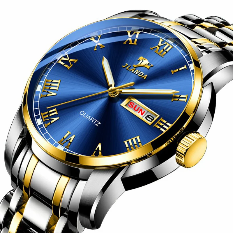 

2022 JLANDA Mens Quartz Calendar Watches Stainless Band Wrist Watches For Male Business Design Waterproof Simple Luminous Clock