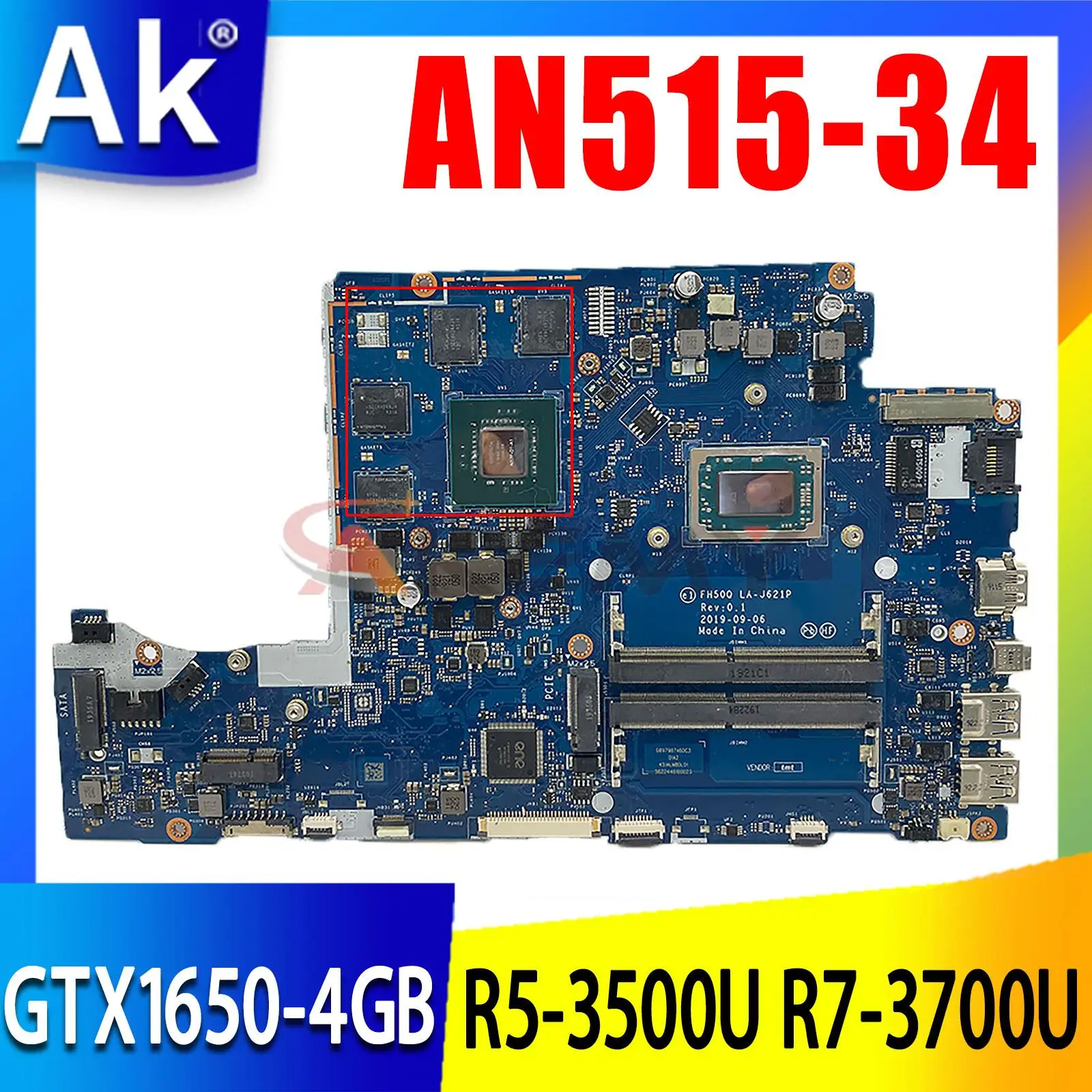 

FH50Q LA-J621P For Acer Nitro AN515-34 AN515-34G Laptop Motherboard With CPU:R5-3500U R7-3700U GPU:GTX1650-4GB DDR4 100% Tested