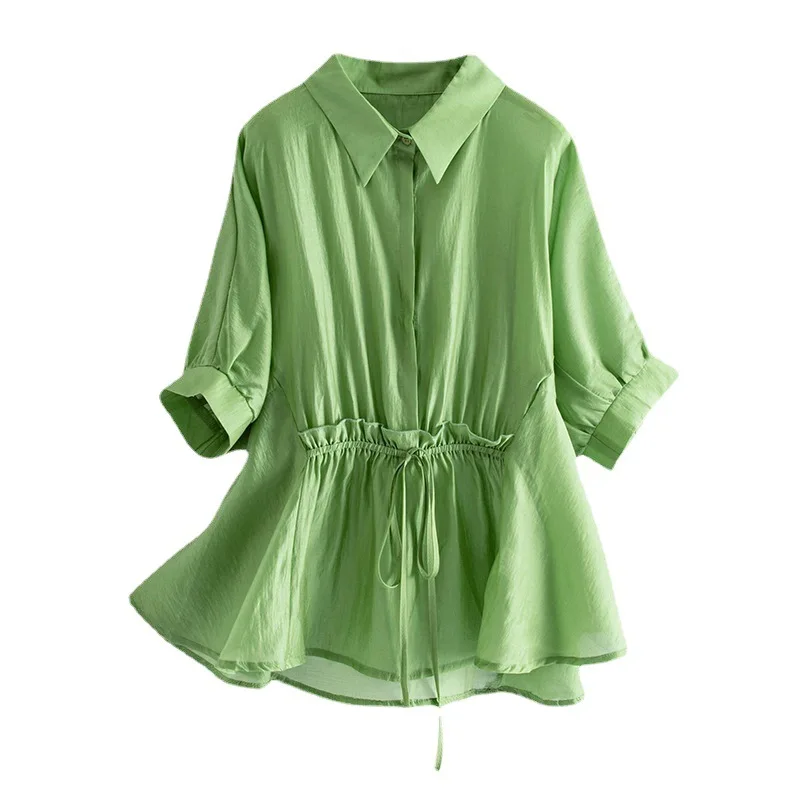 

2023 New Women Blouse 3/4 Sleeved Solid Color Shirts Women Summer Blouse Femme Fashion Casual Vintage Holiday Tops