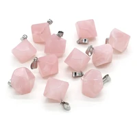natural stone rose quartz head polygonal pendant craft charms for jewelry makingdiy necklace earring accessory gift decor20x20mm