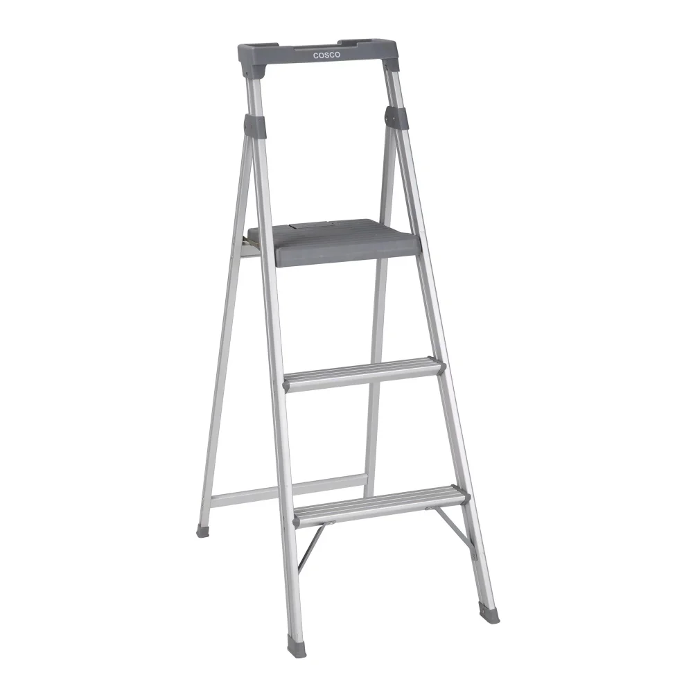 

MOYU Lite Solutions 3-step Step Stool, 9ft 3in Max Reach (Aluminum and Gray, 1 Pack),ladder for Home,folding Ladder