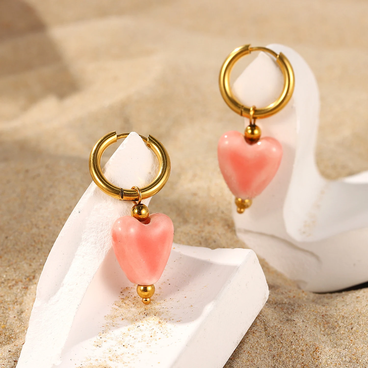 

Vintage Heart Ceramics Hoop Earrings for Women 18K Gold Plated Stainless steel Dangle Earrings Aesthetic Jewelry Gifts Wholesale