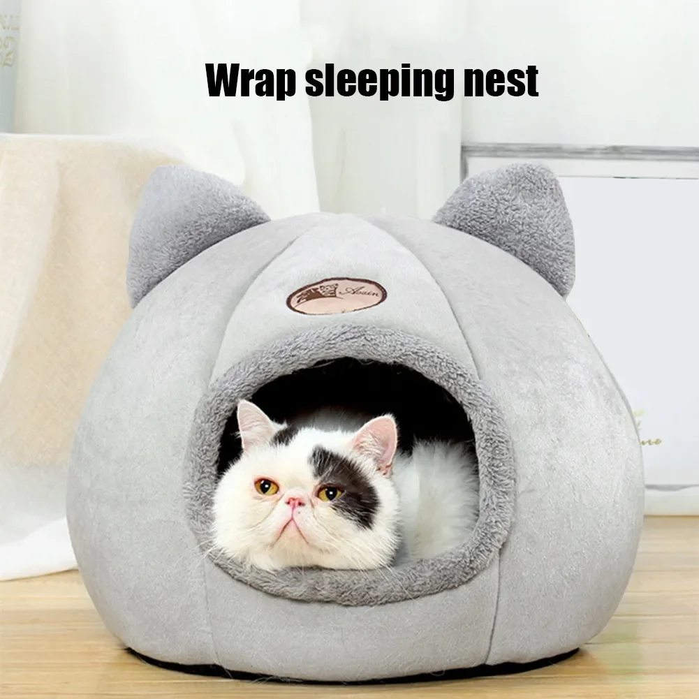 

Small Dog Cat Bed Warm Pet Basket Cozy Kitten Lounger Cushion Cat House Tent Nest Winter Warm Cave Kennel Deep Sleep Pad