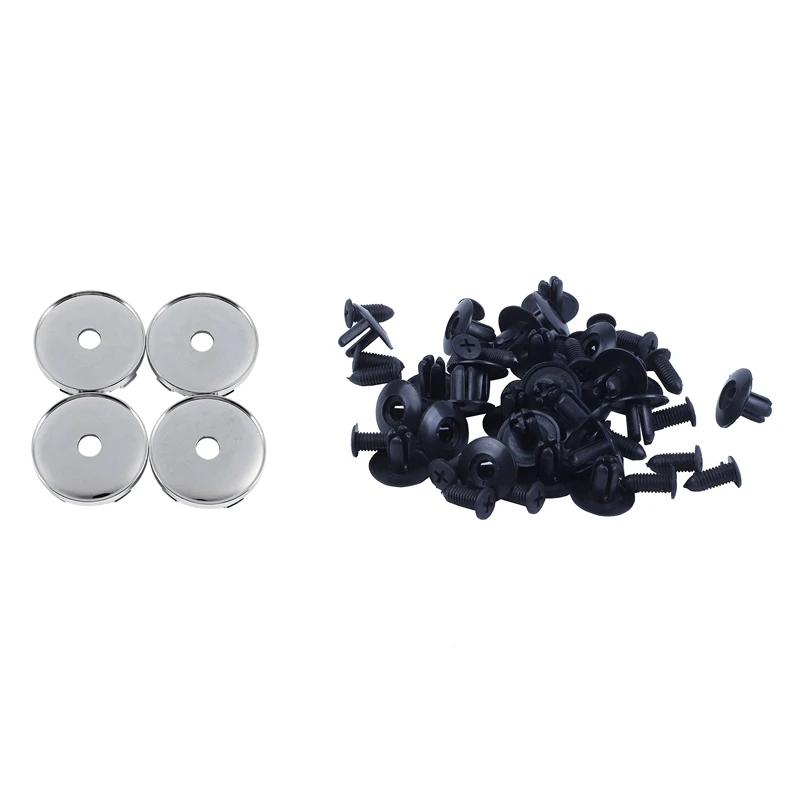 

4 Pcs Chrome Wheel Center Hub Cap With 25 Pcs Plastic Push In Bumper Fender Door Rivets Clip
