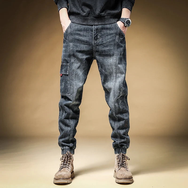 

Streetwear Fashion Loose Retro Jeans Men Big Pocket Casual Denim Cargo Pants Hombre Hip Hop Joggers Men Jeans Wide Leg Trousers