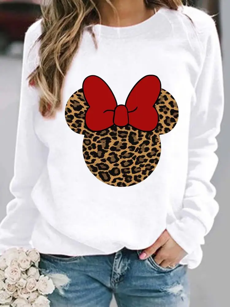 

Женские модные пуловеры, праздничный мультяшный осенне-весенний трендовый свитшот с леопардовым принтом и бантом в стиле 90-х, Женский Повседневный свитшот с графическим принтом