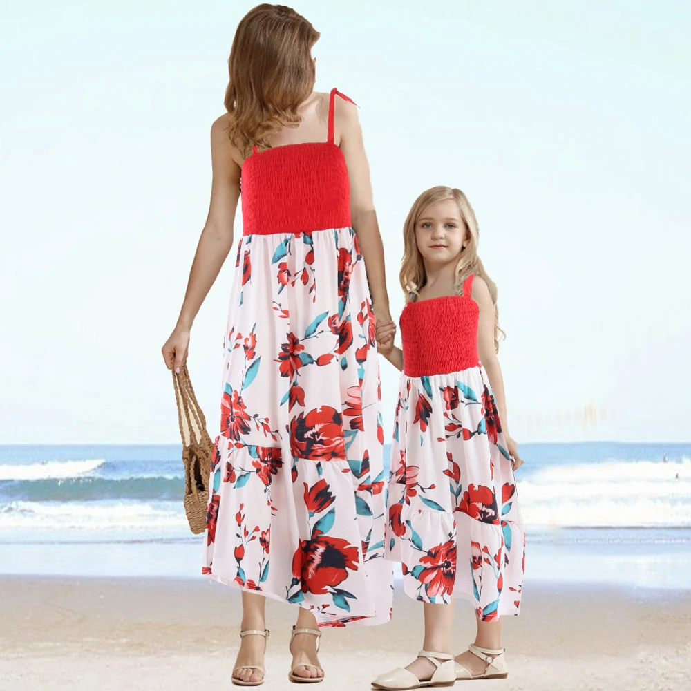

2022 New Family Matching Outfits Women Girls Kids Dress Parent-Child Casual Clothes Mother Daughter Beachwear