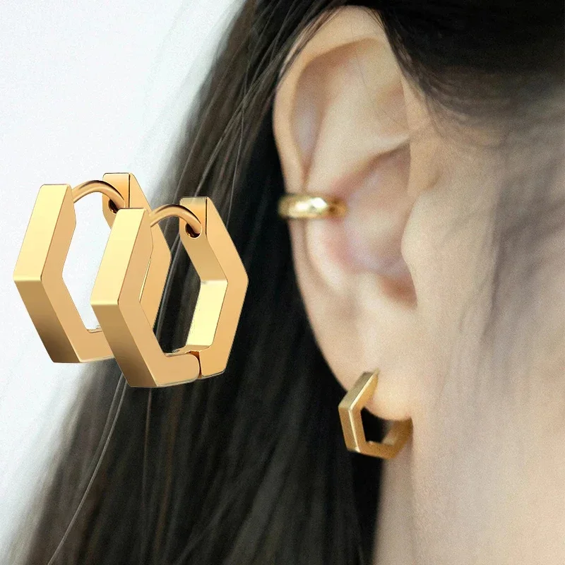 Showfay шестигранные прямоугольные геометрические серьги-кольца из нержавеющей