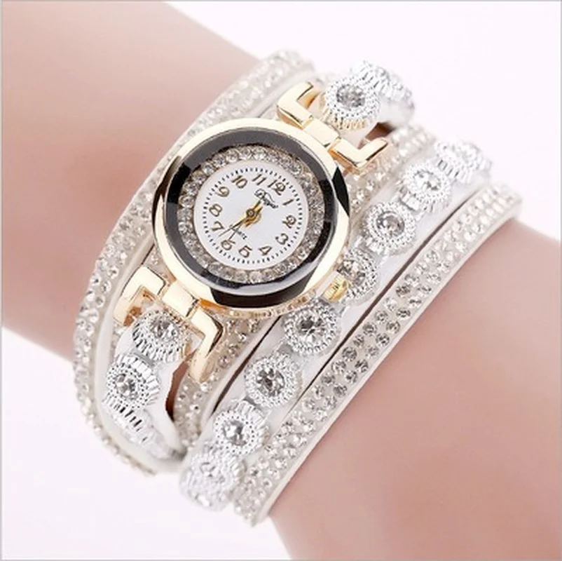 

New Alloy Diamond Ring Bracelet Watch Digital Face Water Diamond Women's Watch Quartz Watch Chain Bracelet Set