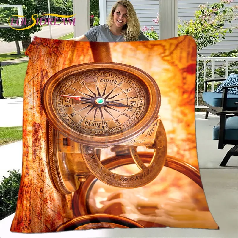 Винтажное мягкое плюшевое одеяло в стиле ретро с компасом Карта мира плед