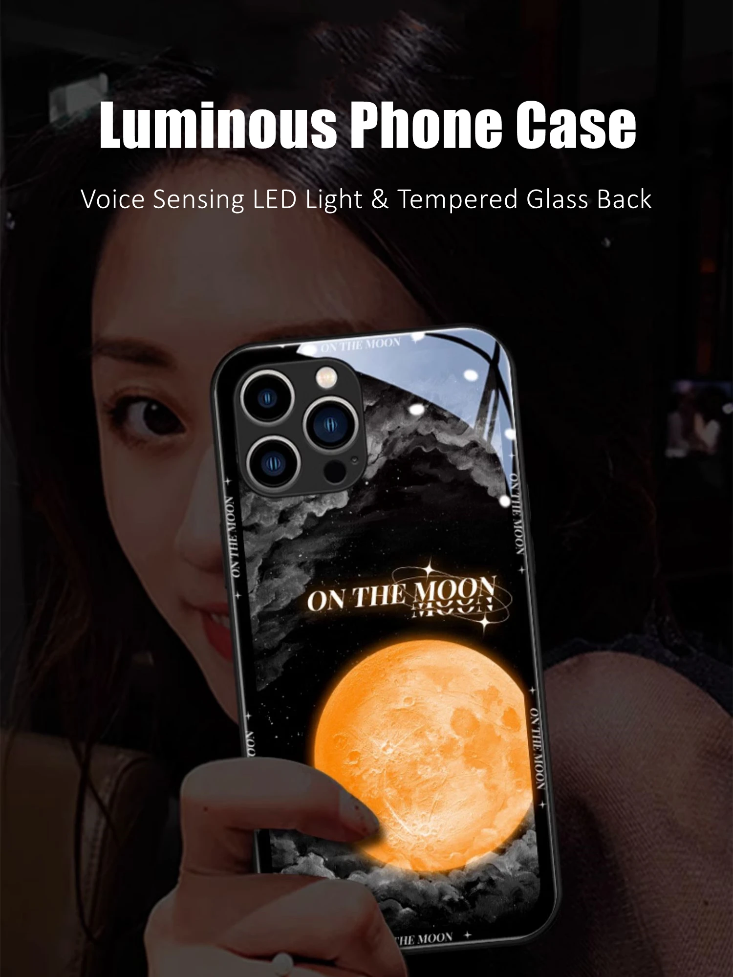 

Moon Colorful LED Light Glowing Luminous Tempered Glass Phone Case for Samsung S21 S22 S23 Note 10 20 A14 A54 A73 Plus Ultra