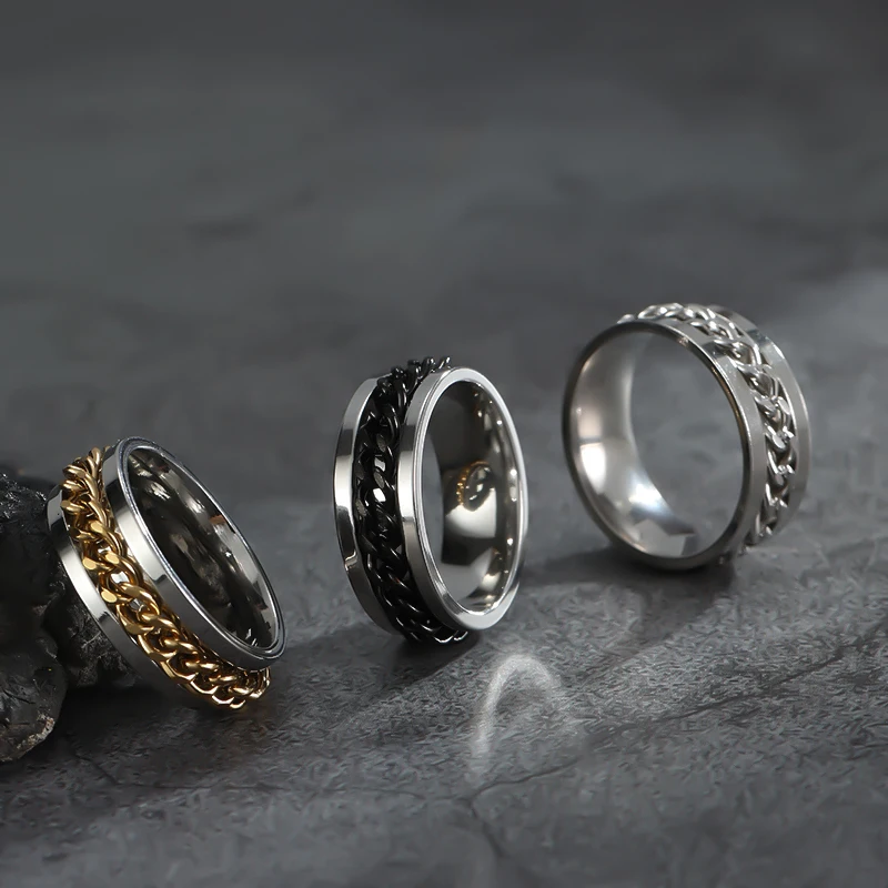 Вращающаяся цепочка из нержавеющей стали обручальные кольца для мужчин