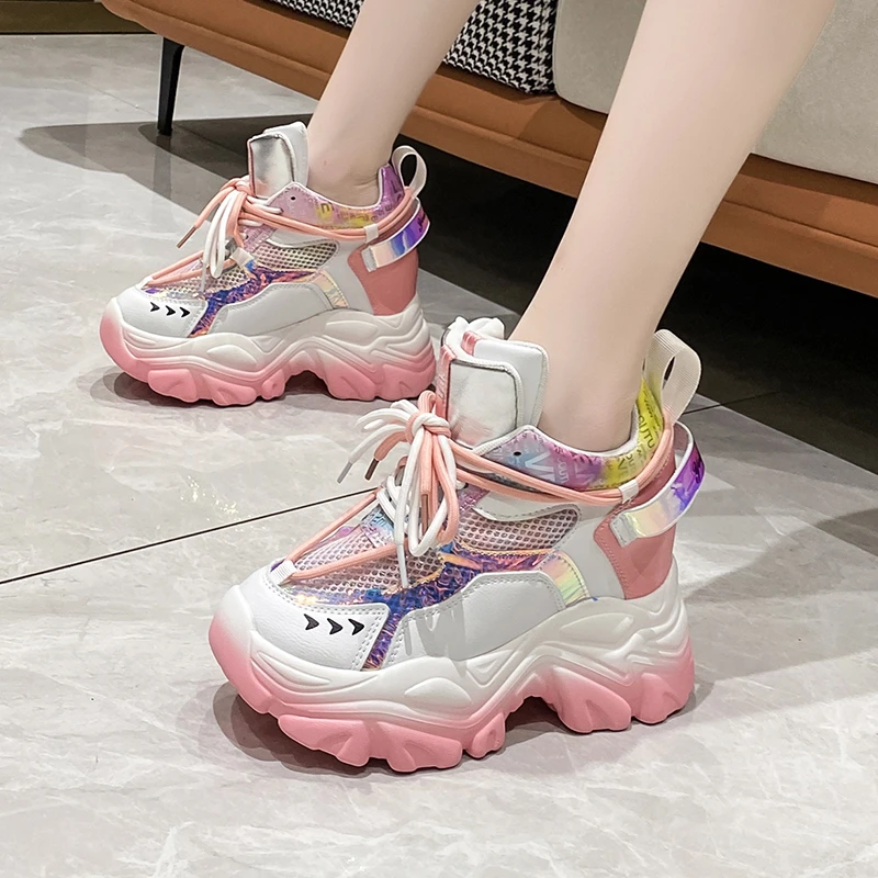 

Women Chunky Sneakers Hidden Heels Ladies Wedge Casual Shoes High Platform Autumn Breathable Mesh Shoes Women 9.5CM Dad Sneakers