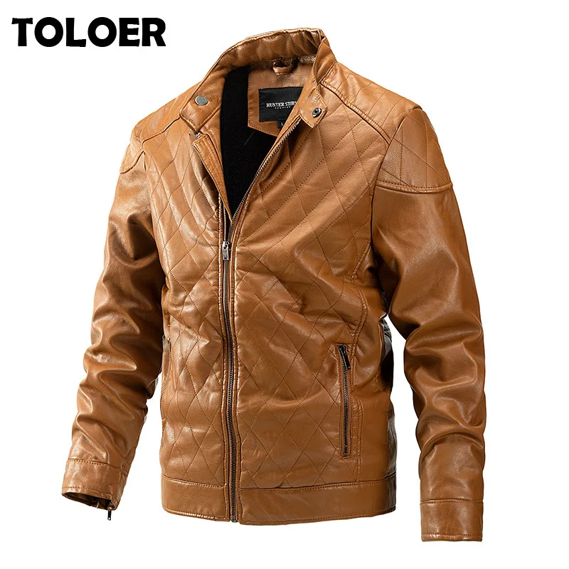 

Winter Mens Leather Jacket Fleece Warm Coats Male Motorcycle Classic Faux Pu Jackets Thicked Stand Collar Fashion Outwear Men