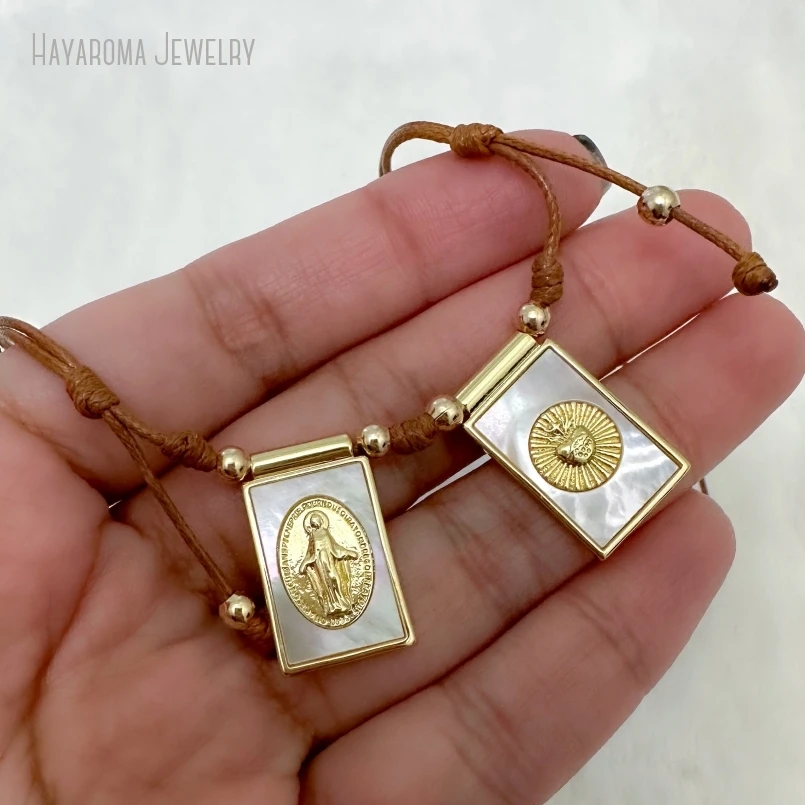 10 шт. лопастное ожерелье из коричневого шнура чудесная медаль священное сердце