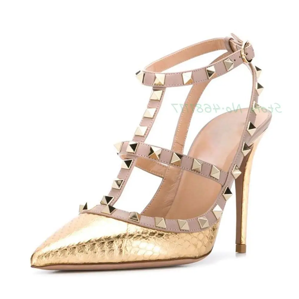 Туфли-лодочки женские с заостренным носком заклепками и ремешком на пятке