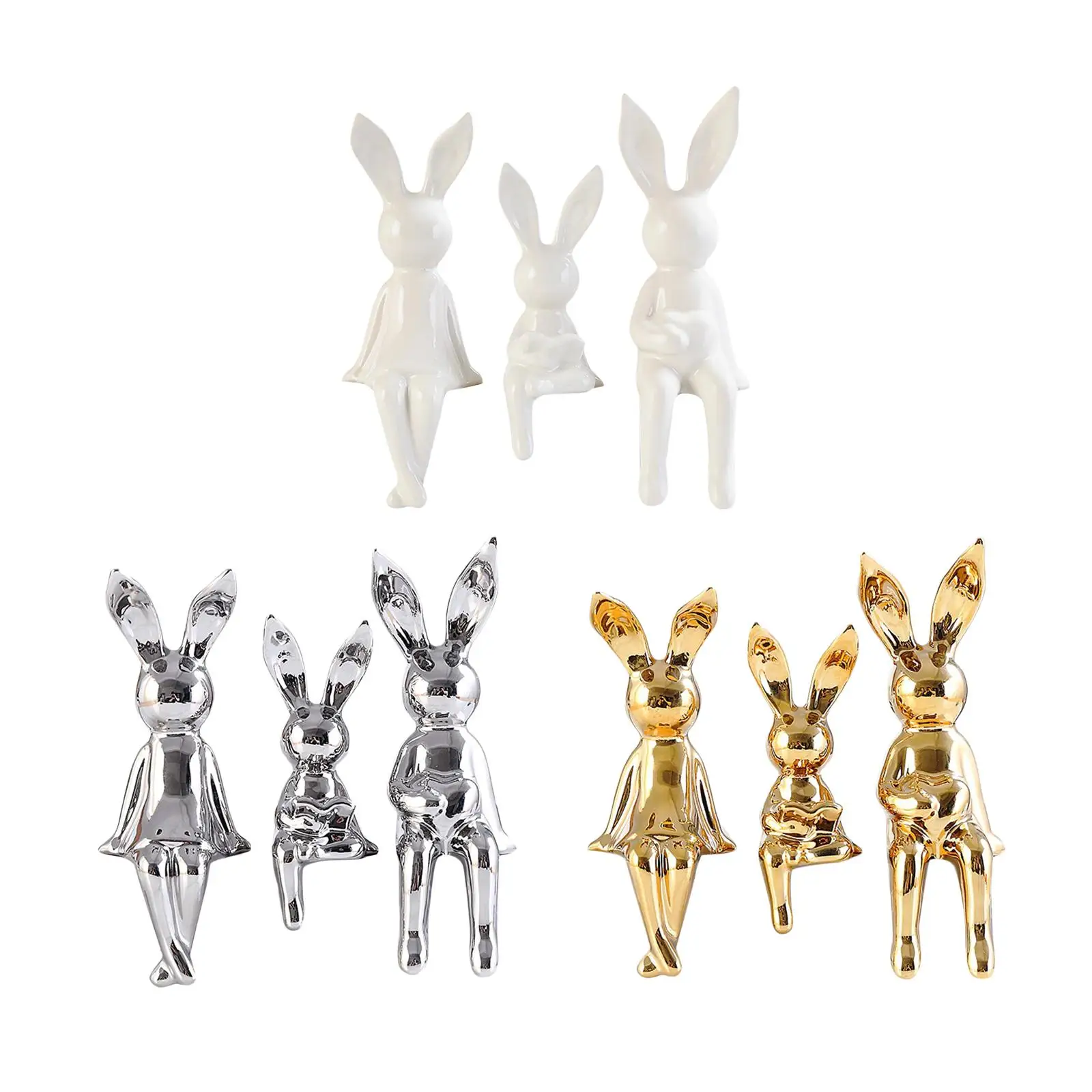 

3x Rabbit Sculpture Animal Figure Decorative Decor To Statues Figurines for