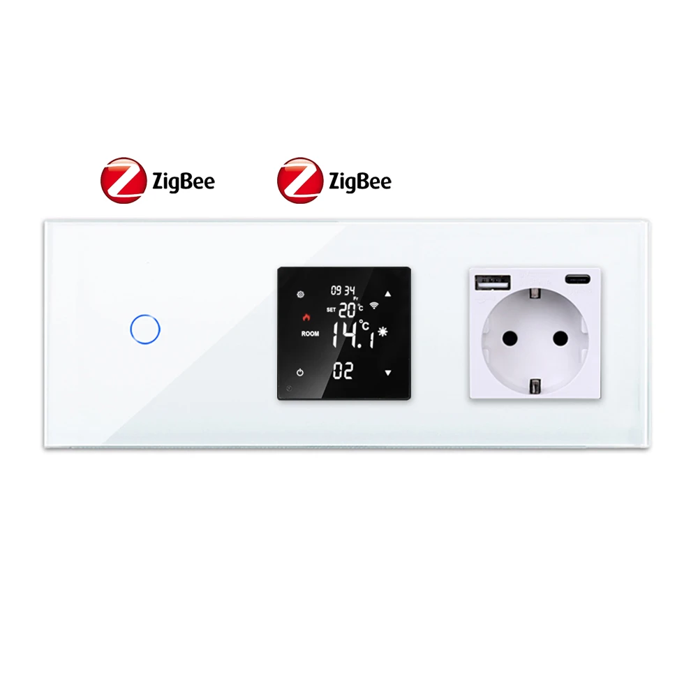 Умные настенные сенсорные выключатели Bingoelec Zigbee, 1/2/3/4 клавиши, с обычным USB разъемом типа Zigbee, термостарт, управление с Google Alexa