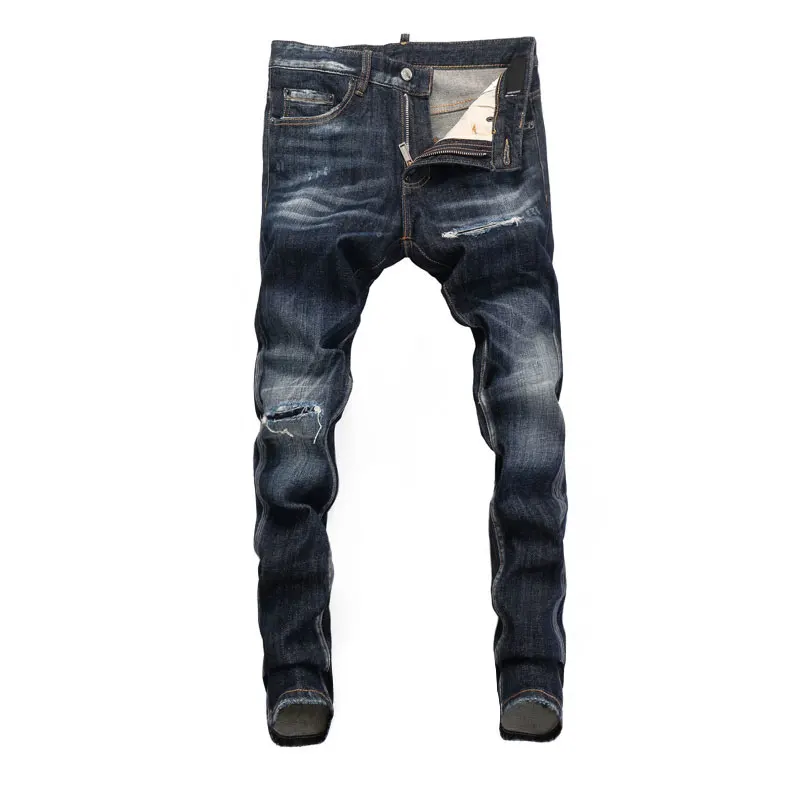 Street Fashion Men Jeans High Quality Retro Blue Elastic Skinny Ripped Jeans Men Embroidery Designer Hip Hop Brand Pants Hombre