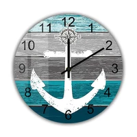 anchor marine wall clock home decor timepieces nautical ship silent non ticking clock steering bold hawse art printed wall watch