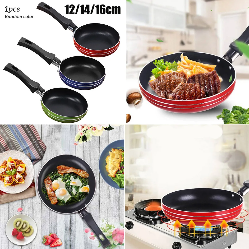 Mini Frying Pan Non-Stick Thickened Stainless Steel Frypan Pot Fried Eggs Saucepan 12cm/14cm/16cm Random Color Kitchen Cookware images - 6